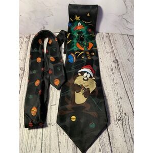 Looney Tunes Christmas Tie‎ Mens Necktie Tasmanian Devil Daffy Duck 1996 Vintage